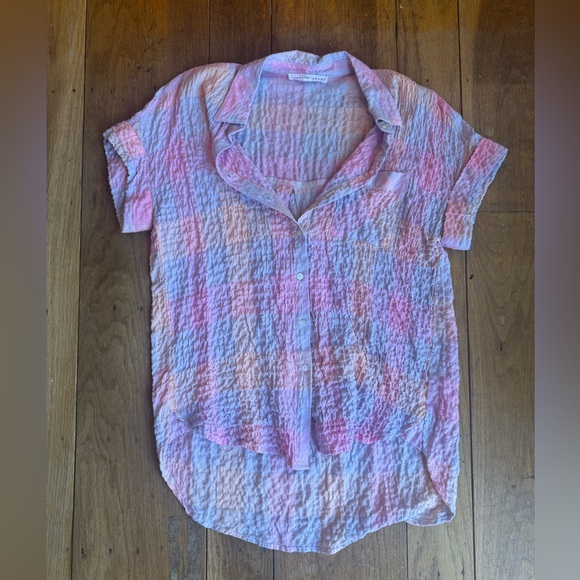 Jane & Delancey Pink and White Plaid Button-Up Shirt - Picture 1 of 10